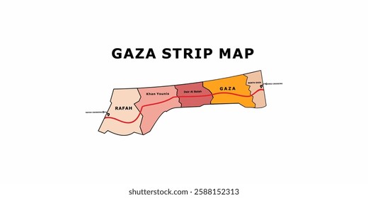 gaza strip map with crossings and borders