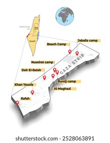 Gaza Strip map, with refugee camps