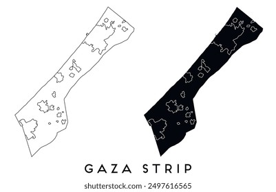 Gaza Strip map of regions districts vector black on white and outline