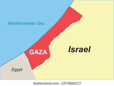 Landkarte des Gazastreifens. Malestinische Exklave an der Ostküste des Mittelmeers, Vektorgrafik. 