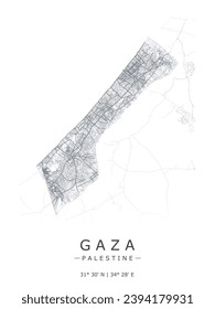 Gaza Strip vector map. Detailed map of Gaza in Palestine. Best free vector illustration. Tourist decorative street map.