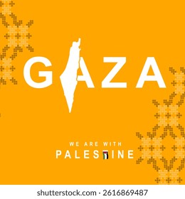 Gaza typography, contains the word Gaza and other supporting elements such as watermelon, Palestinian flag, Palestinian map and the tauhid flag to beautify it as a symbol of Palestinian resistance aga