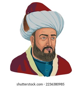 Gazali, portrait vector illustration.  His other name is Imam-i Ghazali (1058 – 1111). Iranian islamic scholar, sufi and professor. He lived in the Great Seljuk Empire.