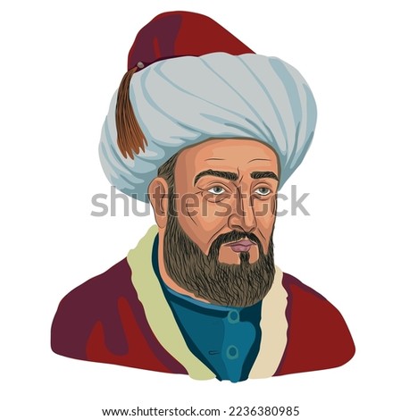 Gazali, portrait vector illustration.  His other name is Imam-i Ghazali (1058 – 1111). Iranian islamic scholar, sufi and professor. He lived in the Great Seljuk Empire.