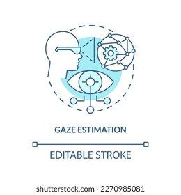 Gaze estimation turquoise concept icon. Synthetic data solution for metaverse abstract idea thin line illustration. Isolated outline drawing. Editable stroke. Arial, Myriad Pro-Bold fonts used