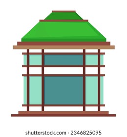 Gazebo in Asian style on white background. Pavilion or pergola with plastic or glass walls cartoon illustration. Park or garden elements. Landscape design concept