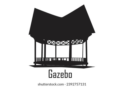 Gazebo black shape icon, isolated on empty white background and text: Gazebo.