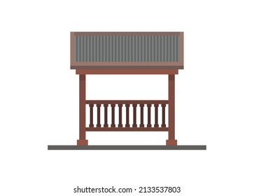 Gazebo building with tin roof. Simple flat illustration.