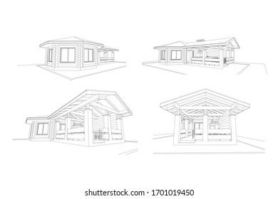 Gazebo frame and bbq grill vector illustration  Detailed architectural 3d plan
