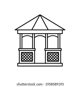 Gazebo icon. Black contour linear silhouette. Side view. Vector simple flat graphic illustration. The isolated object on a white background. Isolate.