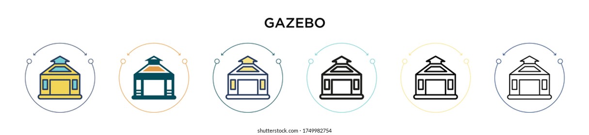 Gazebo icon in filled, thin line, outline and stroke style. Vector illustration of two colored and black gazebo vector icons designs can be used for mobile, ui, web