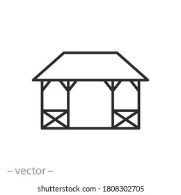 gazebo icon, silhouette garden pavilion, wooden summerhouse concept, thin line web symbol on white background - editable stroke vector illustration eps 10
