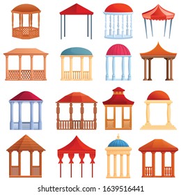 Gazebo icons set. Cartoon set of gazebo vector icons for web design