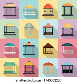 Gazebo icons set. Flat set of gazebo vector icons for web design