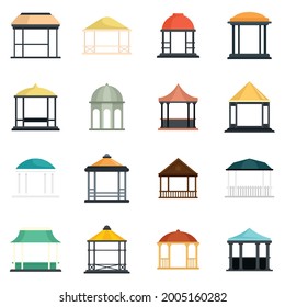 Gazebo icons set. Flat set of gazebo vector icons isolated on white background