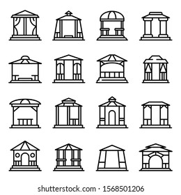 Gazebo icons set. Outline set of gazebo vector icons for web design isolated on white background