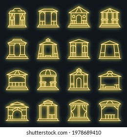 Gazebo icons set. Outline set of gazebo vector icons neon color on black