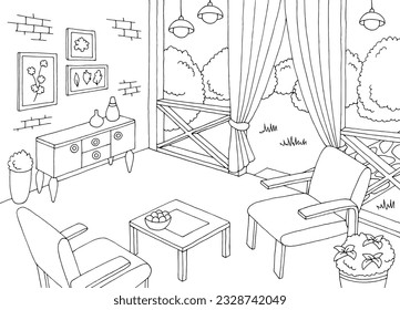 Gazebo interior graphic black white sketch illustration vector