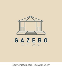 gazebo line art logo vector illustration design, gazebo garden construction icon vector design