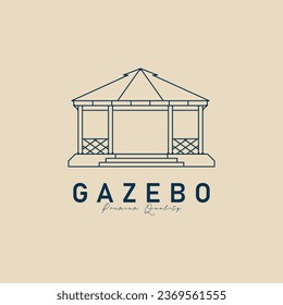 gazebo line art logo vector illustration design, gazebo garden construction icon vector design