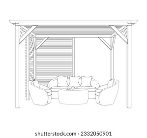 Gazebo outline garden modern graphic black white architect landscape sketch illustration vector. Gazebo garden modern graphic contour architect landscape sketch illustration vector