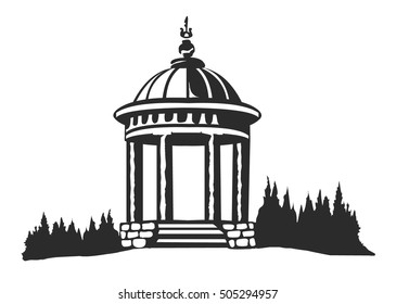 gazebo, pavilion, pergola black and white