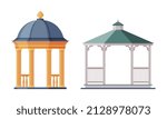 Gazebo or Pavilion Structure as City Park Area Element Vector Set