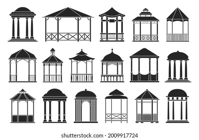 Gazebo of pergola vector black set icon. Isolated black set icon garden bower.Vector illustration gazebo of pergola on white background.