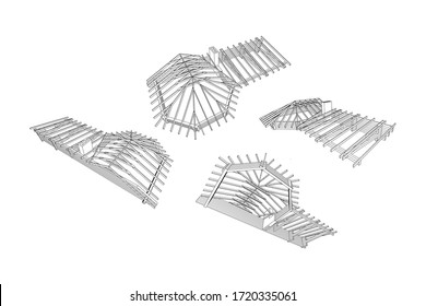 Gazebo roof rafters vector illustration  Detailed architectural 3d plan