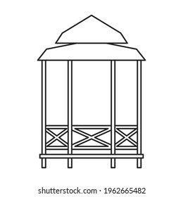 Gazebo wooden vector outline icon. Vector illustration gazebo wooden on white background. Isolated outline illustration icon of pergola.
