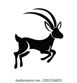 Gazelle. Antelope. Silhouette of an animal's head. Linear art. black, linear, vector art. icon. Closeup. Used for prints, stickers, web design. 