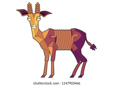 Gazelle consisting of technical metal components with coil instead of belly and electric plug instead of tail