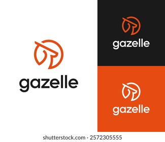 Gazelle Deer Antler Antelope Head Horn Circular Line Art Simple Vector Logo Design Illustration