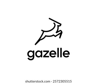 Gazelle Deer Antler Antelope Jump Line Art Simple Minimalist Vector Logo Design Illustration