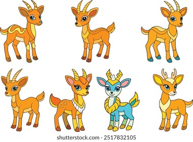 Gazelle Deer Vetor Illustration - Desenho Animado, Clipart, Design de Arte de Linha para Impressão Digital