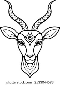 Gazelle Face with Sleek Mandala Pattern Running Along the Horns | Elegant Animal Mandala Art

