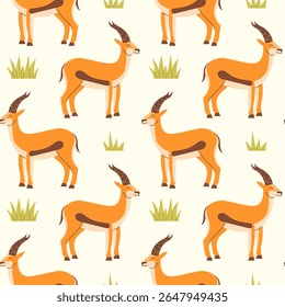 Gazelle in a flat style seamless pattern. Vector illustration