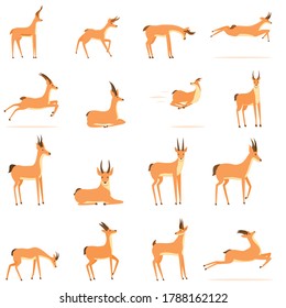 Gazelle icons set. Cartoon set of gazelle vector icons for web design