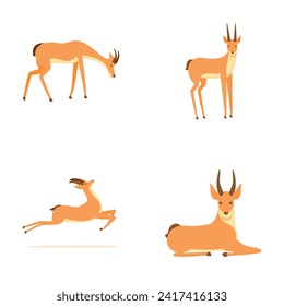 Gazelle icons set cartoon vector. African wild black tailed gazelle. Cartoon character