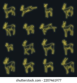 Gazelle icons set. Isometric set of gazelle vector icons neon color on black