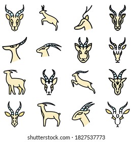 Gazelle icons set. Outline set of gazelle vector icons thin line color flat on white