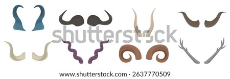 Gazelle illustration in forest with sharp antler beast blesbok wild mammal cow africa death creepy horn vector wildlife set natural hunt trophy bone