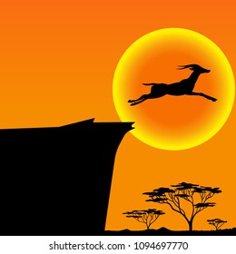 The gazelle jumping from cliff vector Illustration.