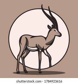 Gazelle is ready to running with circle background on light brown background