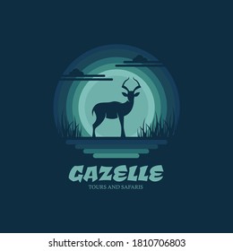 Gazelle with sky background. Design element for company logo, label, emblem, apparel or other merchandise. Scalable and editable Vector illustration.