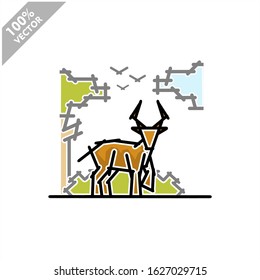 Gazelle with tree and sky background safari zoo logo vector	
