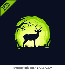 Gazelle with tree and sky background safari zoo logo vector	