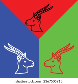 Gazelle Vector Icon, Lineal style icon, from Animal Head icons collection, isolated on Red, Blue and Green Background.