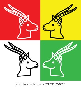 Gazelle Vector Icon, Lineal style icon, from Animal Head icons collection, isolated on Red, Yellow, White and Green Background.