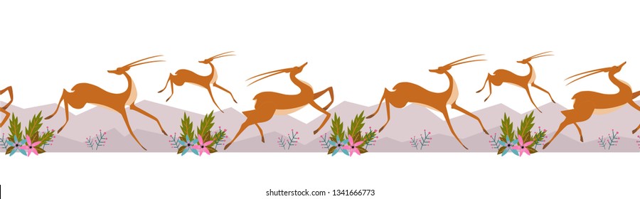gazelle,africa animal,side view picture isolated on white background,vector illustration. silhouettes of antelope in jumping gait. antelope in cartoon style. beautiful deers pattern